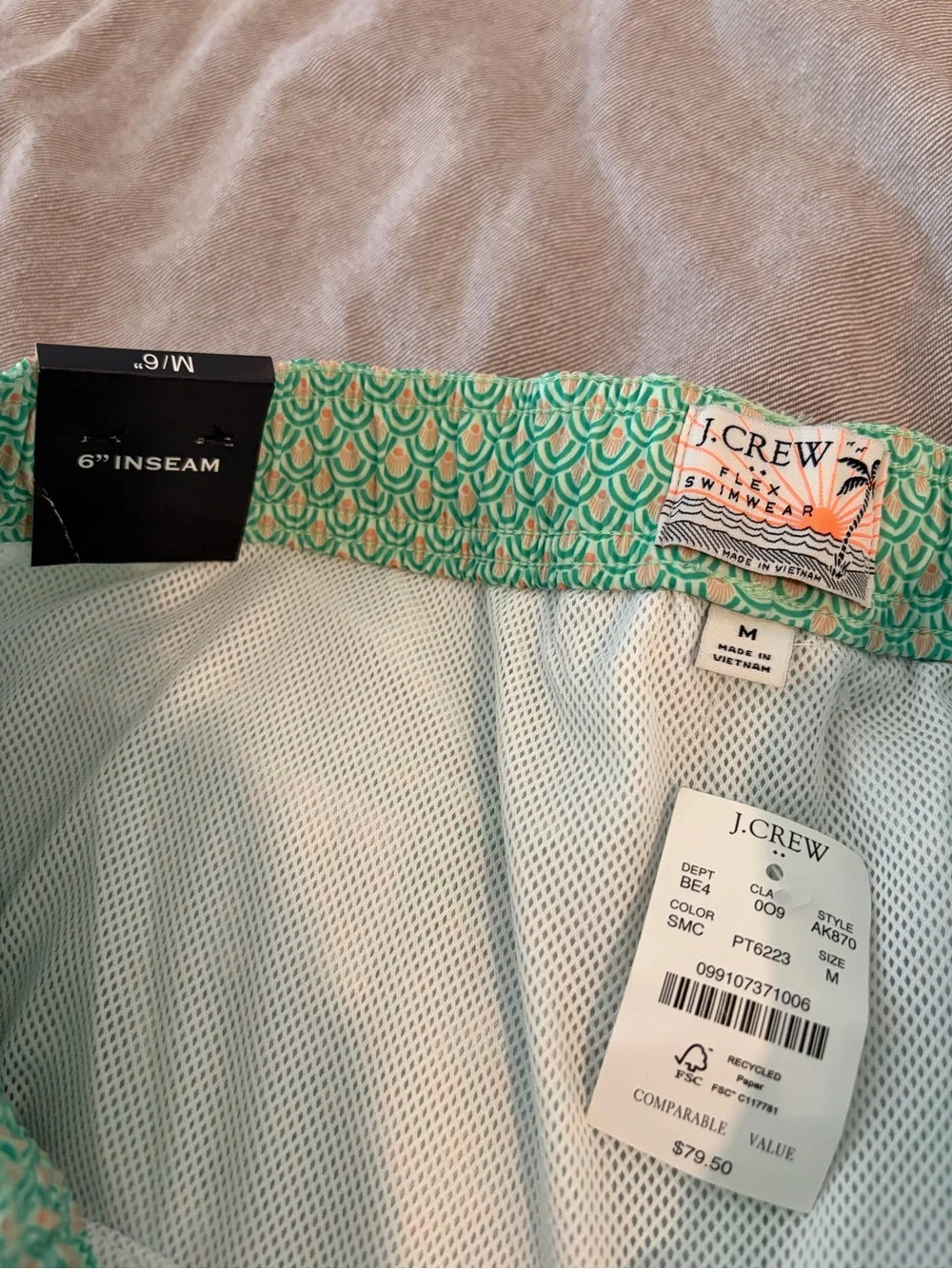 NWT J. Crew 6” Men’s Swim Shorts